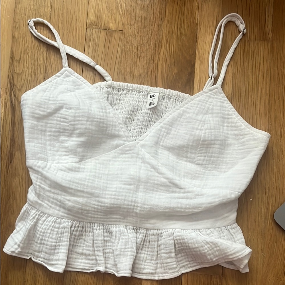 BP White Smocked Peplum Camisole
